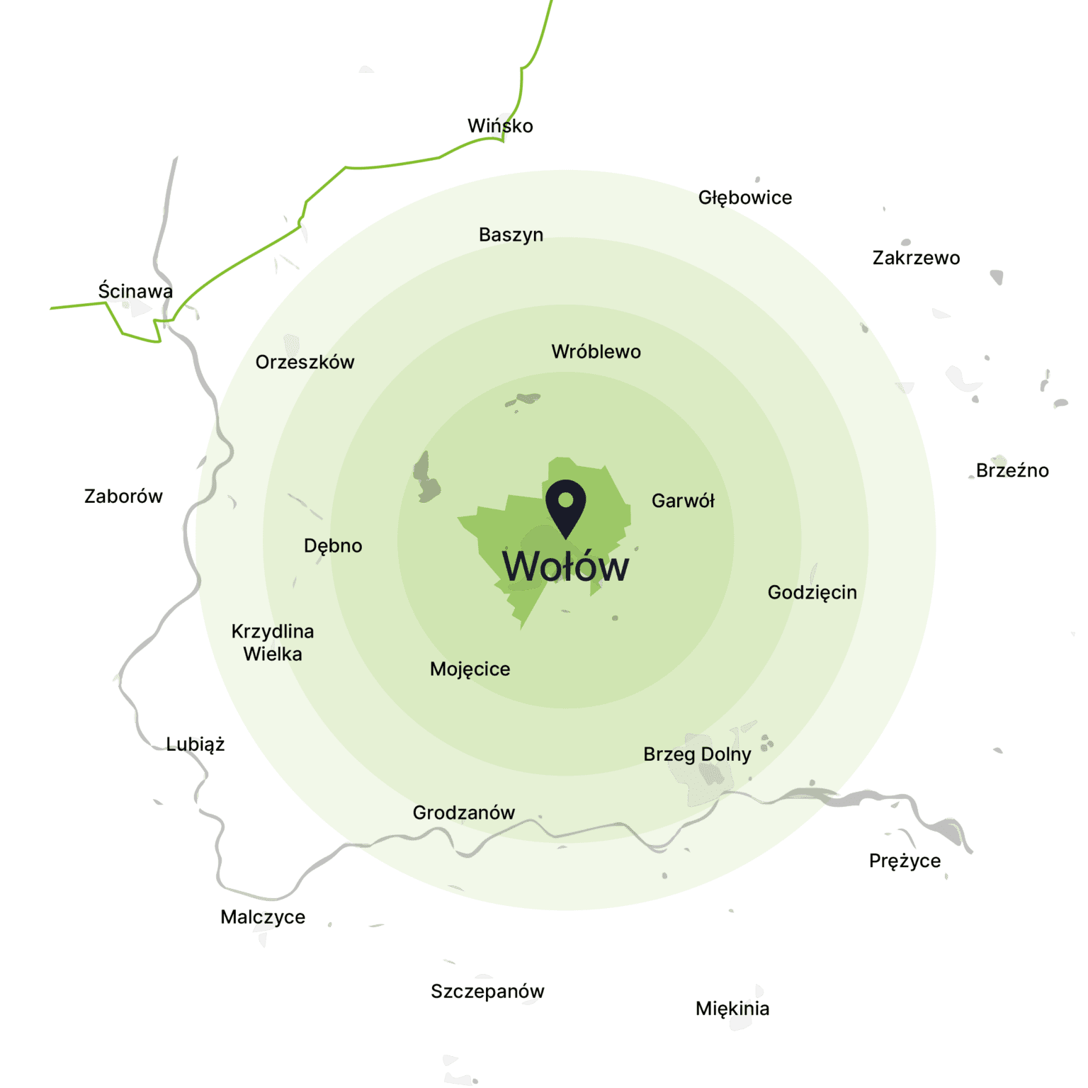 Obszar obsługi kontenerów – mapa, Wołów