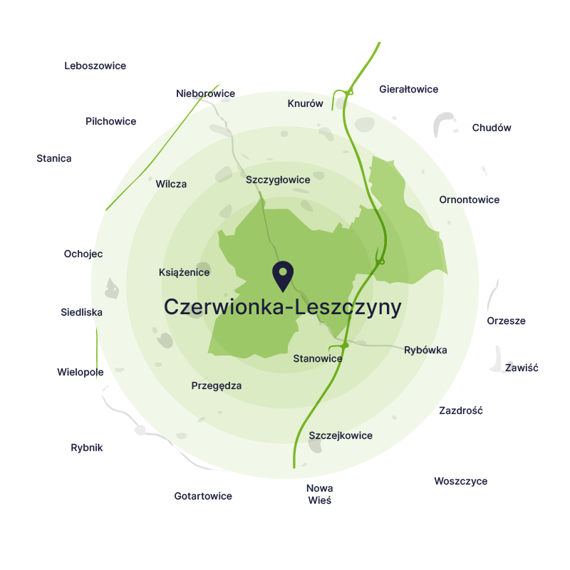 Obszar obsługi kontenerów – mapa, Czerwionka-Leszczyny