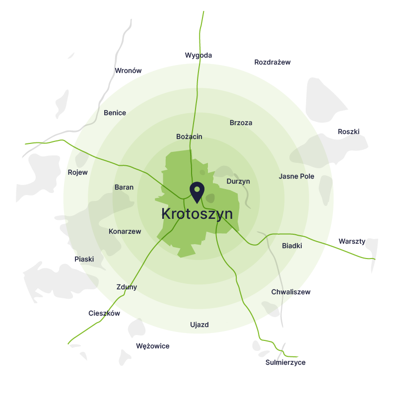 mapa dojazdu kontenerów na gruz w krotoszynie