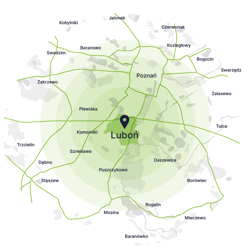 mapa dojazdu kontenerów na gruz w luboniu