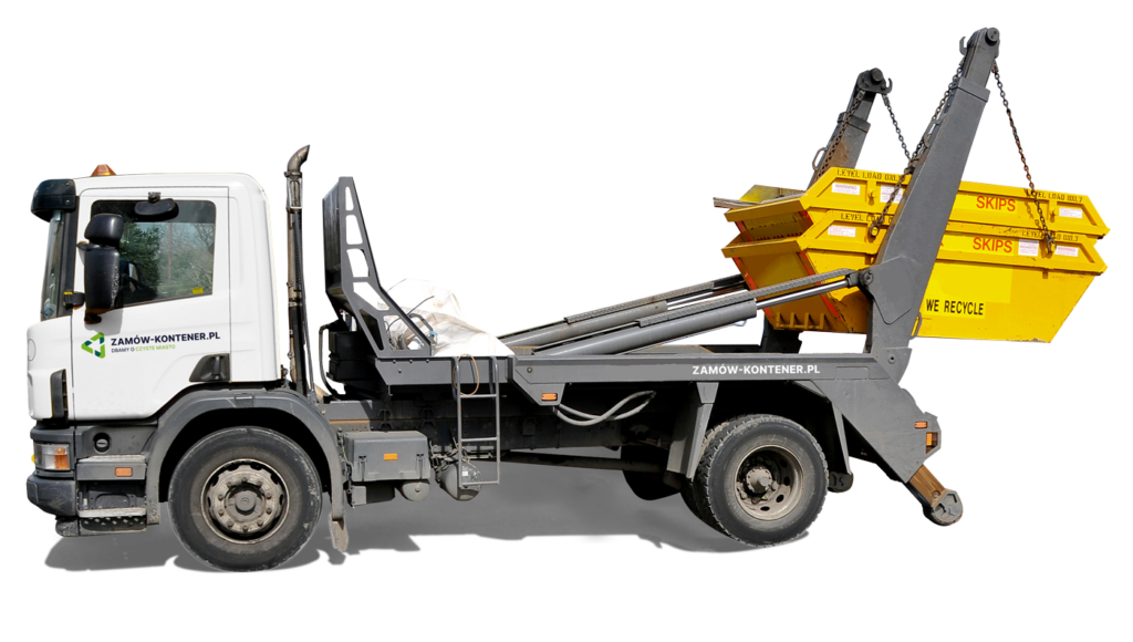 Samochód dostarczający kontener na gruz
