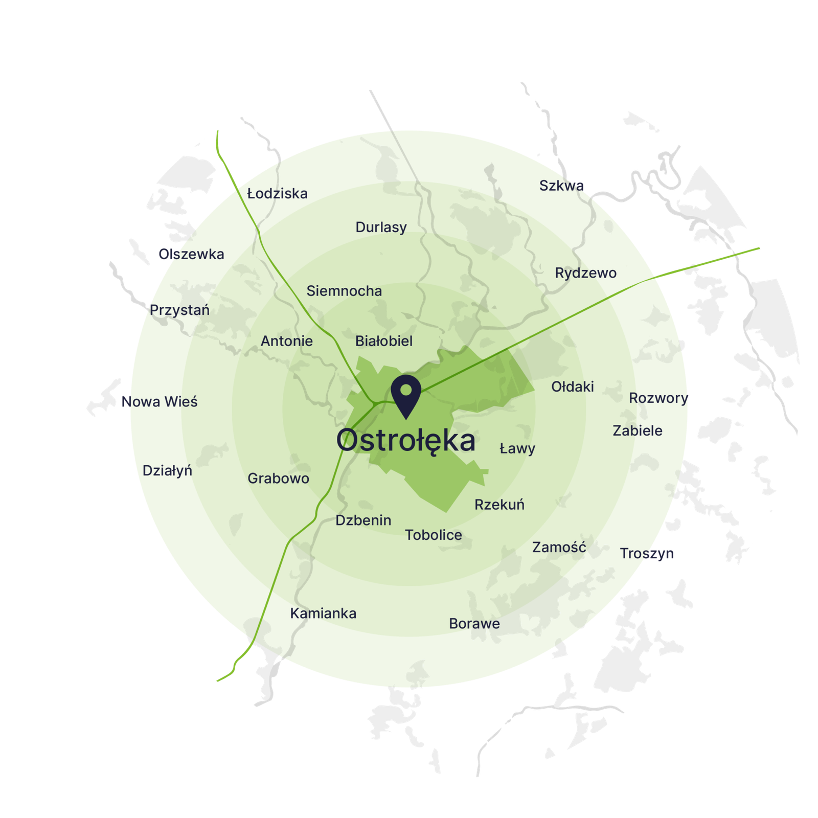 mapa dojazdu kontenerów na gruz w ostrołęce