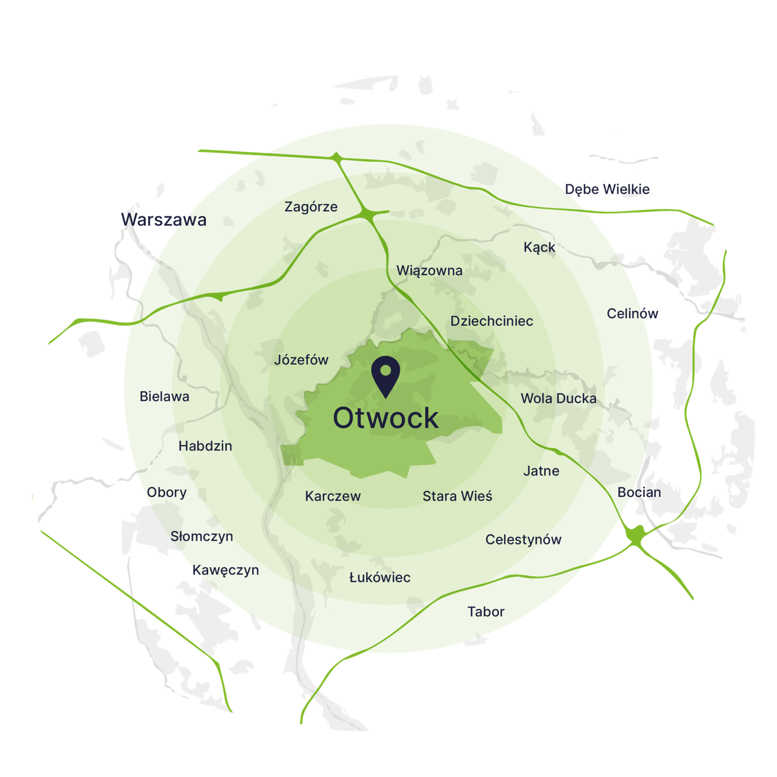 mapa dojazdu kontenerów na gruz w otwocku