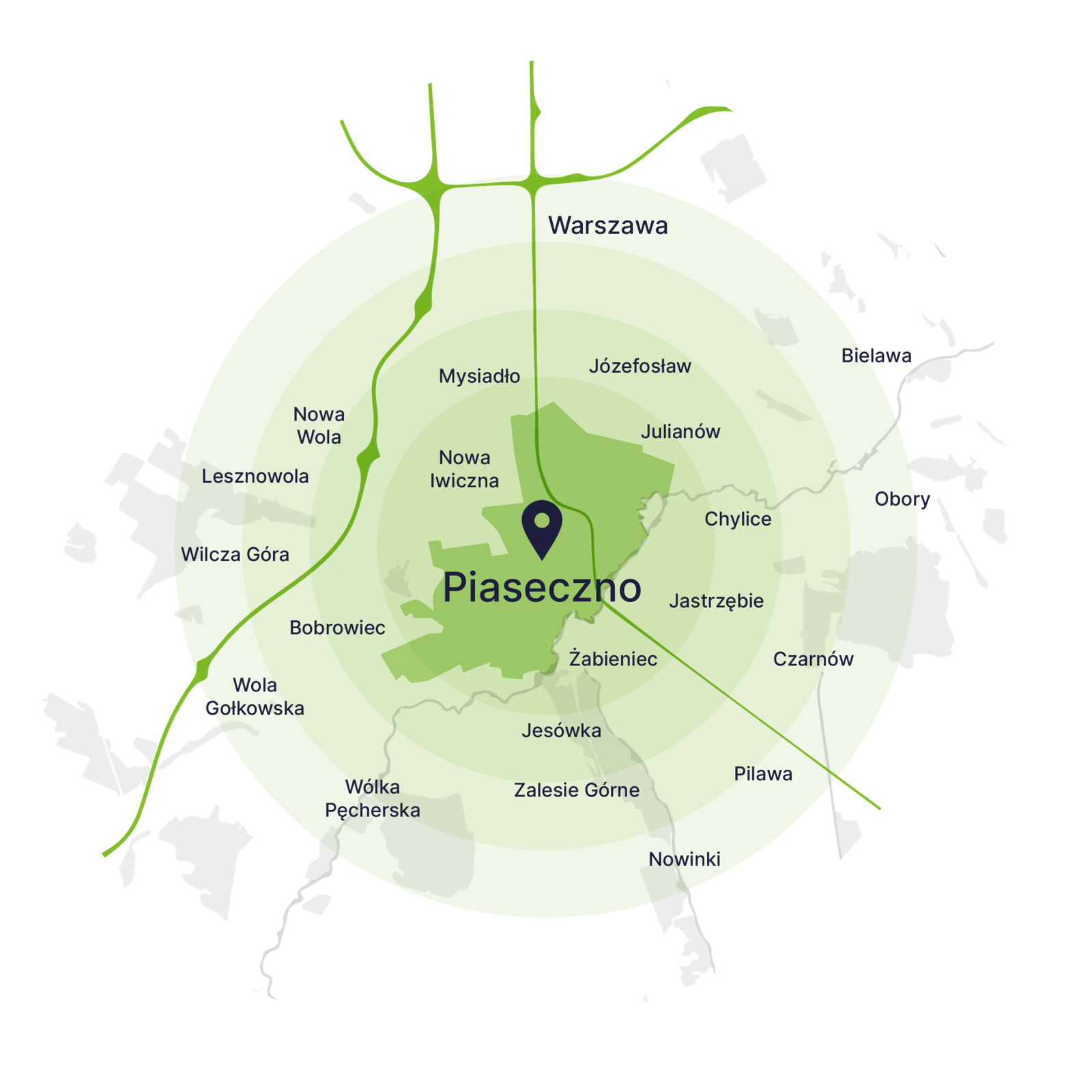 mapa dojazdu kontenerów na gruz w piasecznie