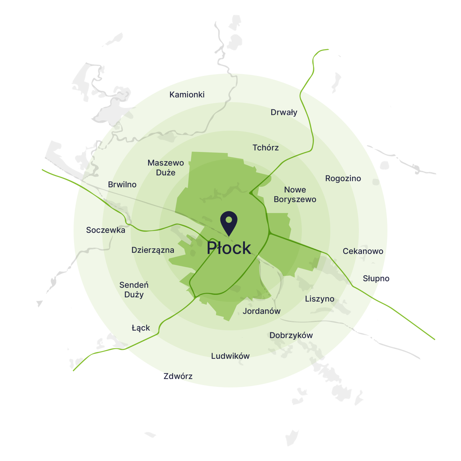 mapa dojazdu kontenerów na gruz w płocku