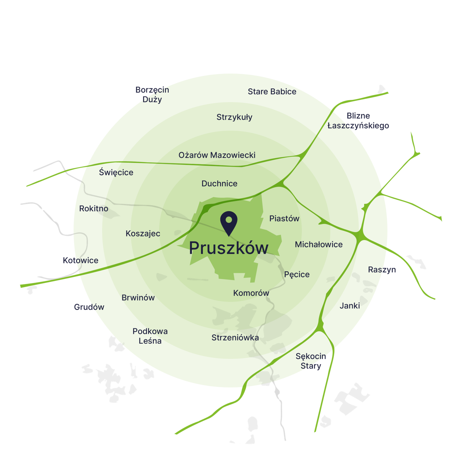 mapa dojazdu kontenerów na gruz w pruszkowie