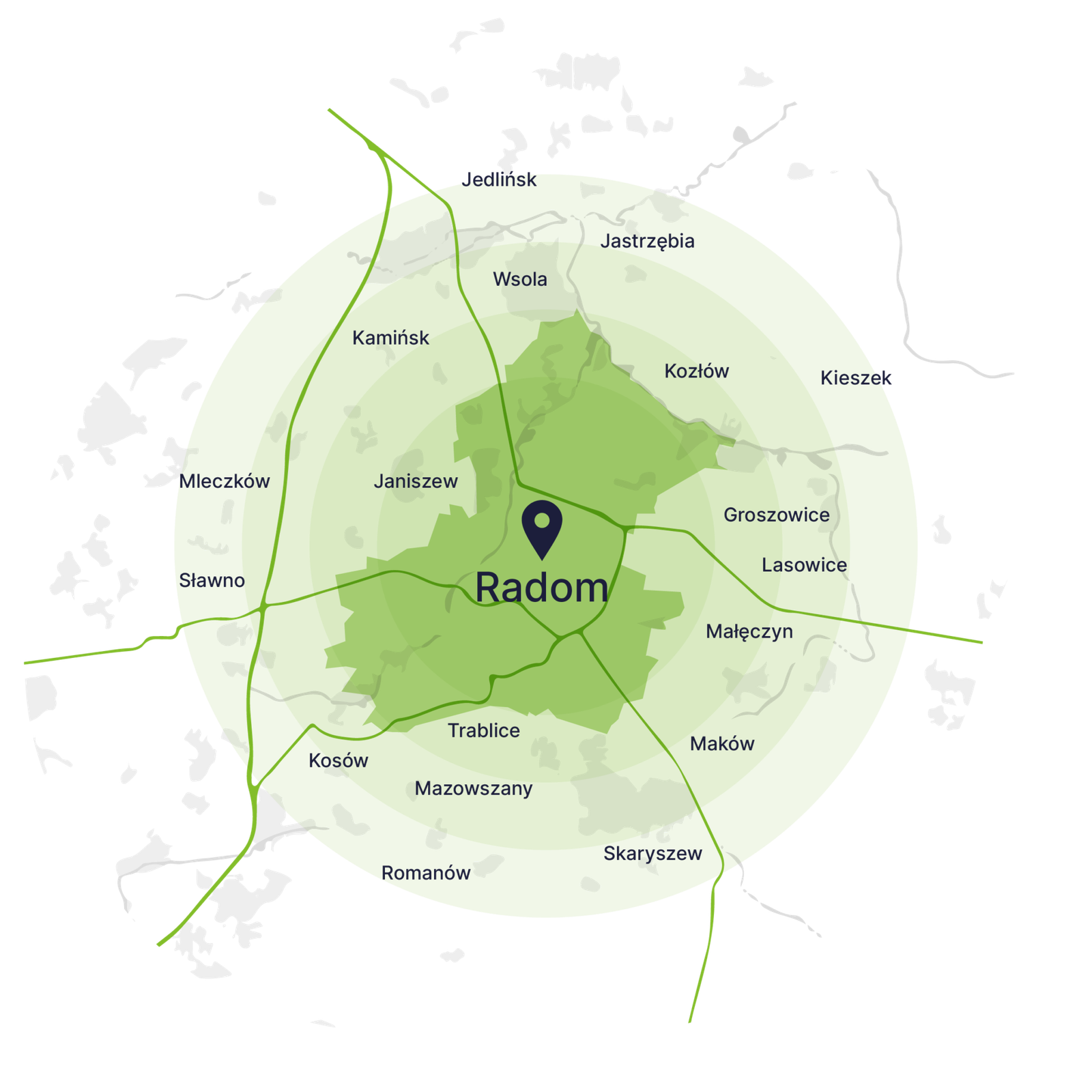 mapa dojazdu kontenerów na gruz w radomiu