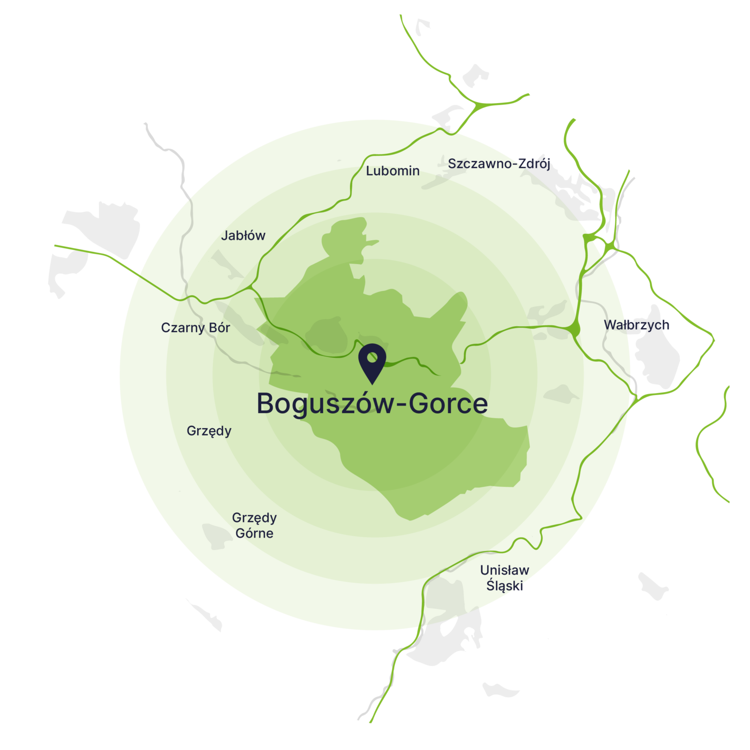 Obszar obsługi kontenerów – mapa, Boguszów-Gorce