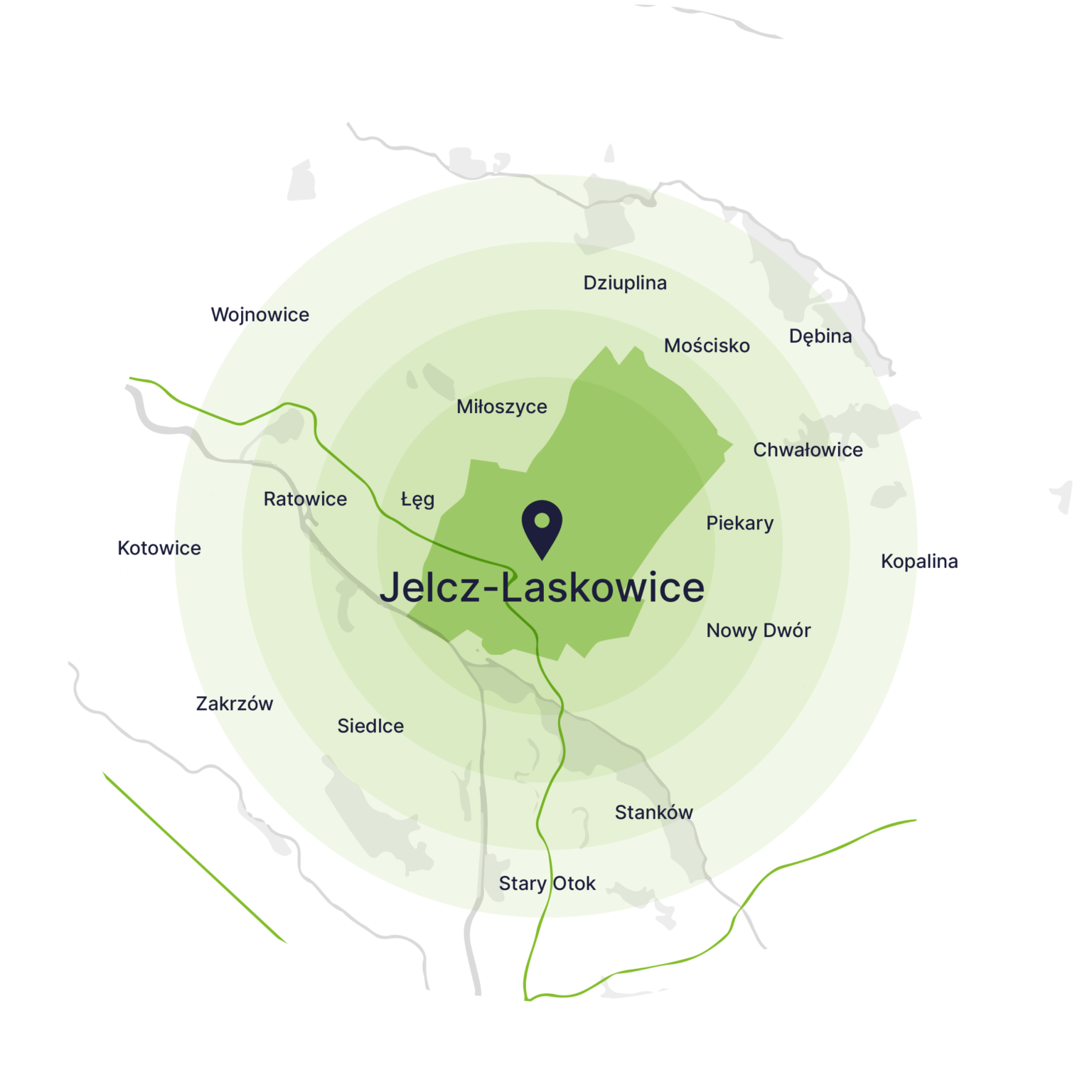 Obszar obsługi kontenerów – mapa, Jelcz-Laskowice