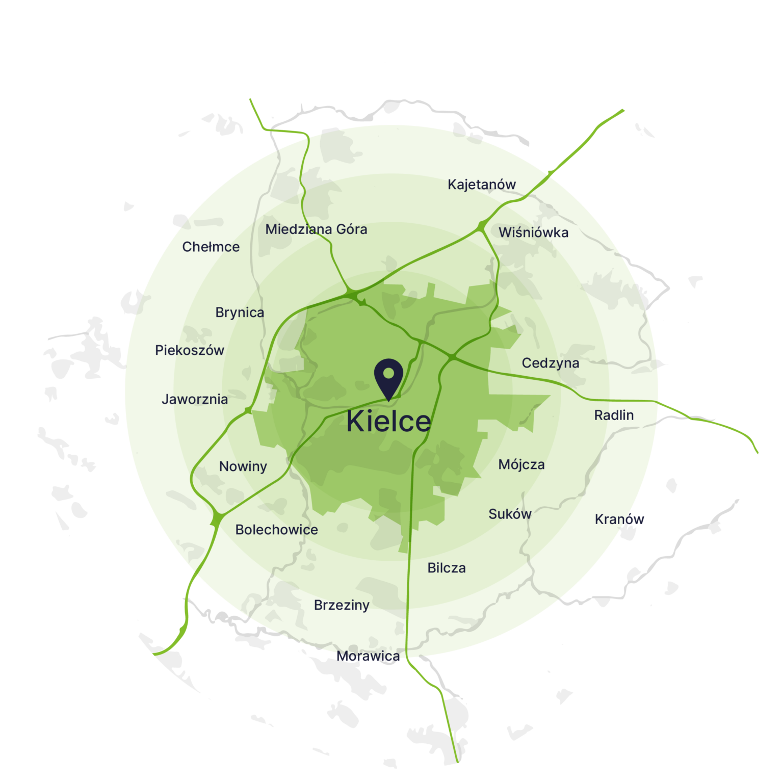 Obszar obsługi kontenerów – mapa, Kielce