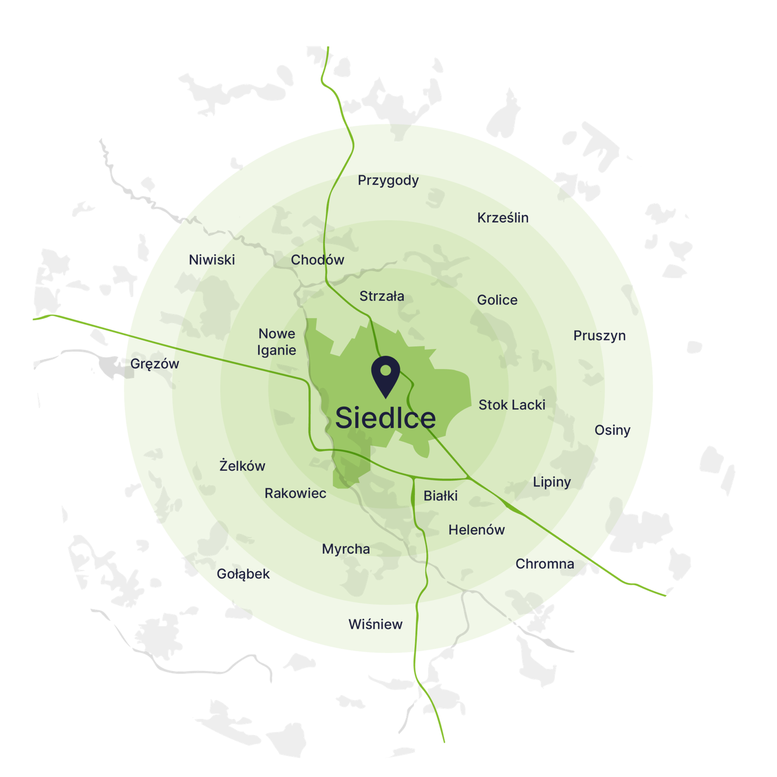 mapa dojazdu kontenerów na gruz w siedlcach