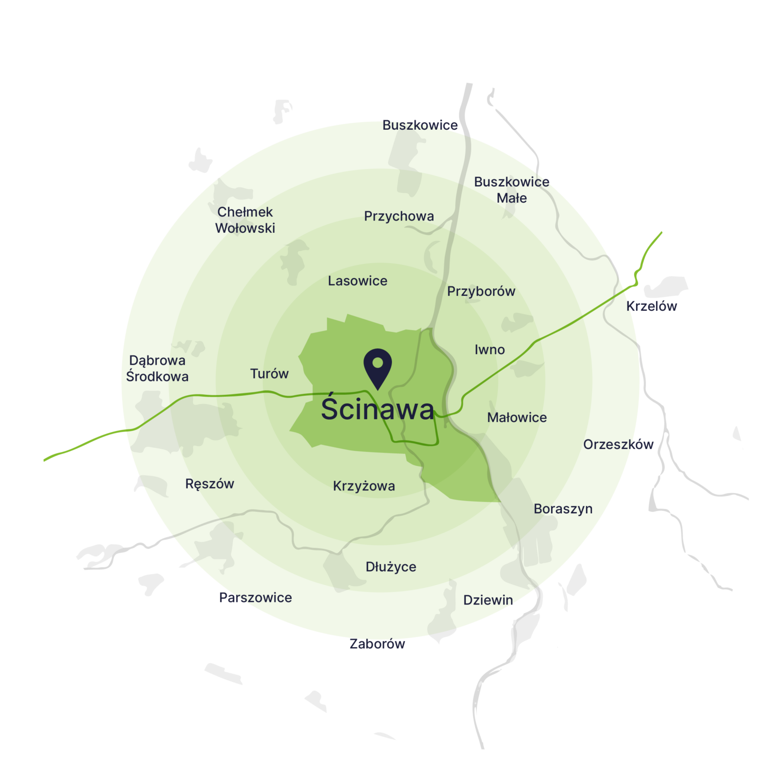 Obszar obsługi kontenerów – mapa, Ścinawa