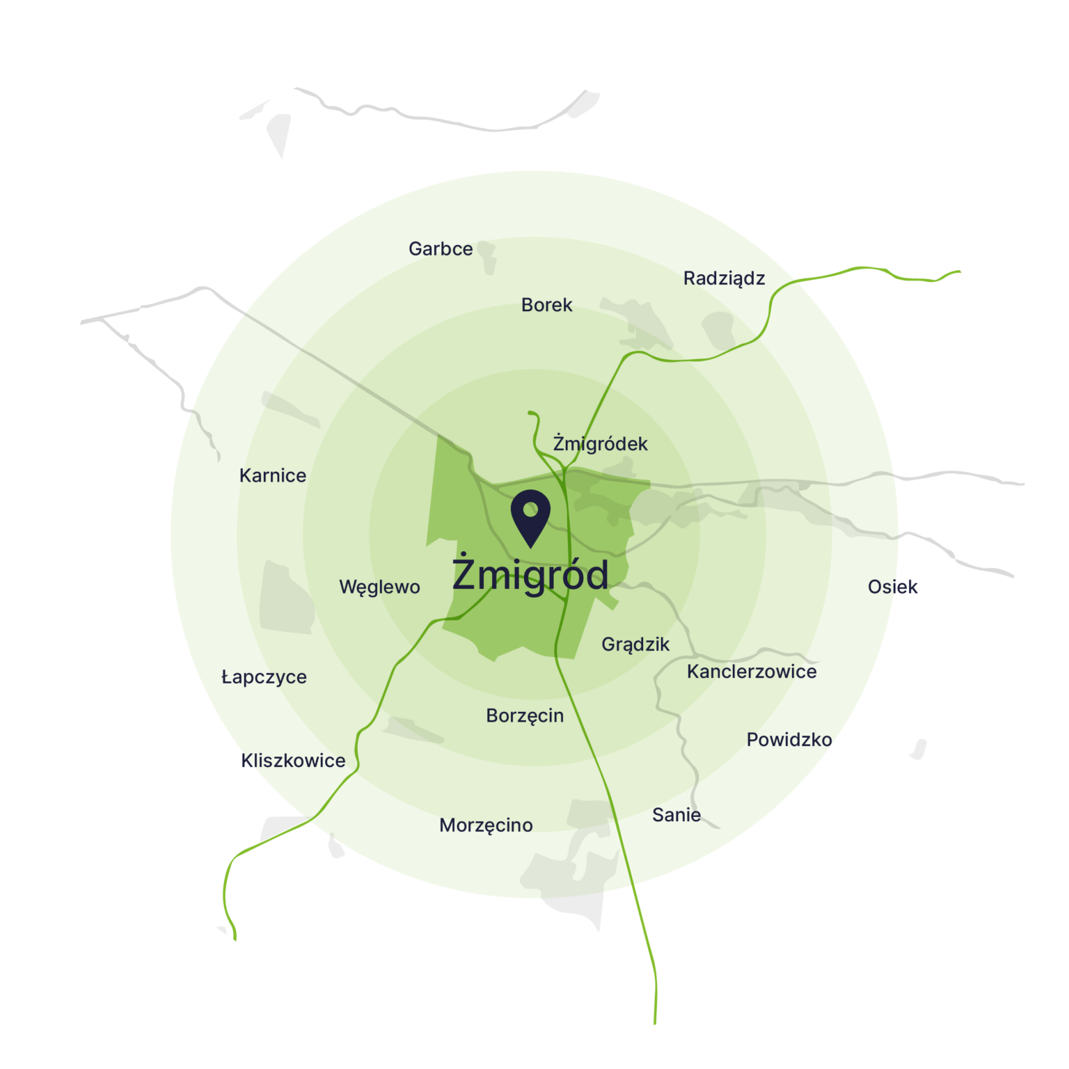 Obszar obsługi kontenerów – mapa, Żmigród