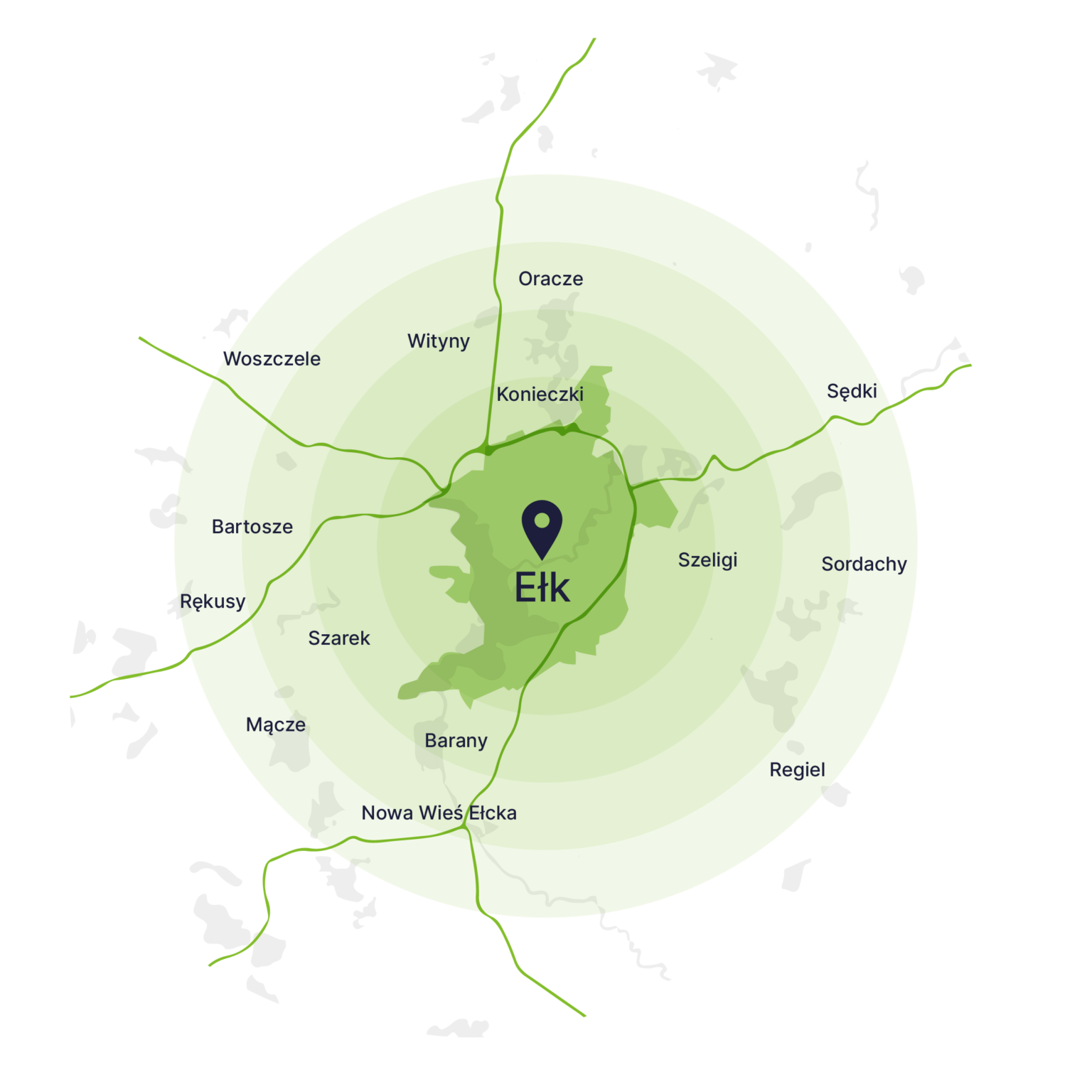 Obszar obsługi kontenerów – mapa, Ełk